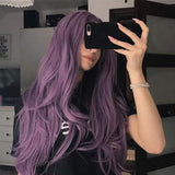 Purple Lace Front Wig GLAMADOR Fashion Wavy Long Synthetic Wig, Half Hand Tied Body Wave Wig for Women Girls Cosplay Dating Party, Heat Resistant Replacement Wigs with Wig Cap 22 inches