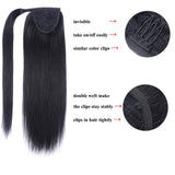 22" Human Hair Ponytail Extensions 140g #1 Jet Black 100% Remy Human Hair Wrap Around Long Ponytail Clip in Hair Extensions Straight One Piece Hairpiece (22", Jet Black)