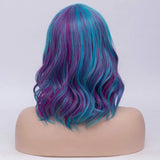 BERON Women's Short Blue Wavy Bob Wig Curly Wig with Bangs Halloween Cosplay Wig Daily Use Synthetic Wigs (Blue Purple)