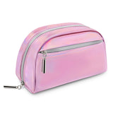 Gonex Small Makeup Bag for Purse Metallic Silver Cosmetics Bag PU Leather Travel Pouch for Women Girls Gifts Portable Water-Resistant Daily Storage Organzier, Pink