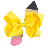 Pencil Girls Hair Bow Ponytail Holder Jumbo Hair Clips For Cheerleader Girls JBC13 (4 Pcs-Yellow)
