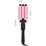 22mm (0.9") Crimper Hair Iron, Aima Beauty 3 Barrel Curling Iron Temperature Adjustable, Beach Hair Waver with LCD Temperature Display Dual Voltage, Pink
