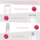 Electric Epilators Kit for Women by TOUCHBeauty, 4 in 1 Face Nose Hair Eyebrow Bikini Trimmer for Skin, Cordless with Portable Case Battery Powered
