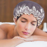 4 Packs Shower Cap Double Layer Elastic Waterproof Luxury Silky Satin Bath Cap with Ruffled Edge for Men & Women Shower