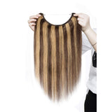 Hidden Invisible Crown Human Hair Extension Highlight One Piece Secret Miracle Wire in Hairpieces Highlight Remy Hair Translucent Fish Line Headband 60g 16'' #4P27 Medium Brown mix Dark Blonde