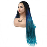 Sapphire blue/Dark blue Glueless Lace Front Wig Ombre Black Roots 3 Tone Afro America Box Braided Wigs Drag Queen Festival Holidays Cosplay Party Long Friendly Synthetic Hair Handmade Braids Wig 26"