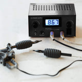 One Tattoo World Dual Tattoo Machine Power Supply | Digital LCD Display | Stainless Steel Pedal & 2 Clip Cords | Black