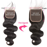 5X5 Closure Human Hair Pre Plucked Bleached Knots Baby Hair Around Brazilian Virgin Hair 130% Density Grade 8A Natura Color Body Wave Closure 10 Inch