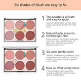 FantasyDay Pro 6 Colors Large Compact Powder Blush/Cheek Contouring Blusher Makeup Palette Contouring Kit #2