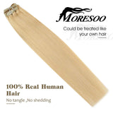 Moresoo Hair Extensions Clip in Human Hair 20 Inch Clip in Blonde Hair Extensions Color #24 Light Blonde Double Weft Hair Extensions Clip in 7PCS 100G Natural Hair Extensions