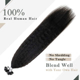 Runature Stick Tip Hair Extensions 22 Inches ITip Human Hair Off Black Hair Extensions 50g Kinky Straight Prebonded Hair Extensions Hot Fusion