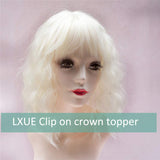 LXUE Deep Wavy Clip on Hair Toppers Hair Piece with Bangs for Women with Thinning Hair, 12" 613# Blonde