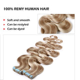 SEGO Wavy Remy Tape In Hair Extensions Human Hair Extensions Tape In Real Hair Body Wave Highlight Skin Weft Tape In Human Hair Extensions Seamless 40 Pieces Ash Blonde&Bleach Blonde 22 Inch 100 Gram