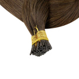 Full Shine Human Hair I Tip Micro Bead Hair Extensions 18 Inch Straight Pre Bonded Hair Color 4 Midium Brown Fusion Beads Hair Extensions For Woman 0.8 Gram Per Strand 40 Gram 50 Strands Fusion Hair