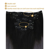 Ugeat Human Hair Clip in Extensions 18inch Hair Extensions Clip in Human Hair 7PCS Ombre Off Black to Silver Color Human Hair Clip in Extensions Remy Human Hair Extensions Clip in