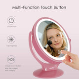 Aesfee LED Lighted Makeup Vanity Mirror Rechargeable,1x/7x Magnification Double Sided 360 Degree Swivel Magnifying Mirror with Dimmable Touch Screen, Portable Tabletop Illuminated Mirrors - Rose Gold