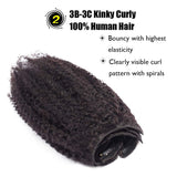 Benehair Double Weft Clip In Human Hair Extensions Kinky Curly for Black Women Afro Coil 3B 3C Clip On Thick Brazilian Hair 14 inch Natural Black #1B 8pcs 18 Clip ins 14"=110g