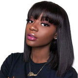 TUNEFUL Short Bob Wigs with Bangs Brazilian Straight Human Hair Wigs for Black Women 130% Density None Lace Front Wigs(10 Inch Bob, Machine Made Wigs)