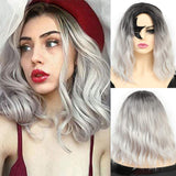 Curly Wavy Wig Short Wigs for Women's Charming Synthetic Cosplay Party Gray Bob Wig Fluffy Natural Wavy Hair Wigs for Girls (Ombre grey)