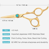4.5" Short Hair Cutting Shear Salon Barber Scissors for Point Cutting and Detail Work, Small Safety Facial, Eyebrows, Eyelashes, Nose, Ear Hair Trimmer, Mens' Moustache and Beard Grooming Kit