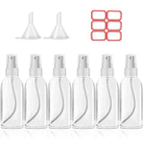 2oz/50ml Empty Spray Bottles - Portable Refillable Container with Fine Mist Sprayer & Dust Cap with Funnels and 12pcs Labels for Essential Oils, Perfumes,Cleaning Products (Clear / 6 Packs)