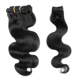 FAAAL 16" Clip in Human Hair Extensions Full Head 130g 7 Pieces 16 Clips Jet Black Double Weft Brazilian Real Remy Hair Extensions Thick Body Wave Silky (16" 130g, 1)