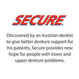 Secure Waterproof Denture Adhesive - Zinc Free - Extra Strong Hold For Upper, Lower or Partials - 1.4 oz (Pack of 2)