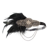 1920s Vintage Flapper Headband Great Gatsby 20s Showgirl Roaring Peacock Headpiece Black