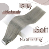 RUNATURE Human Hair Tape in Extensions 20 Inch Solid Grey Blonde Hair Glue in Extensions 50g 20 Peces Highlight Blonde Tape in Human Hair Extensions Natural Hair