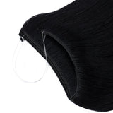16 Inch Human Hair Hidden Crown Wire Hair Extensions Secret Fish Line in Hairpieces Long Straight No Clips No Glue Invisible Extensions 60g #1 Jet Black