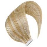 Hetto Blonde Tape in Hair Extensions for White Women 20 Inch Tape in Real Human Hair Extensions #14 Blonde Highlights with #613 Seamless Tape in Extensions Thick 50G/20Pcs