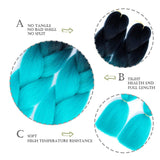 Jumbo Braiding Hair 5PCS/Lots Ombre Kanekalon Braiding Hair Extensions High Temperature Synthetic Hair 24 Inch for Braiding Hair (black-cyan)