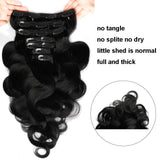 FAAAL 16" Clip in Human Hair Extensions Full Head 130g 7 Pieces 16 Clips Jet Black Double Weft Brazilian Real Remy Hair Extensions Thick Body Wave Silky (16" 130g, 1)
