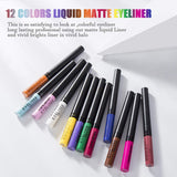 Matte Liquid Eyeliner 12 Colors Waterproof High Pigmented Smudgeproof Long Lasting Colorful Eye Liner Pen Set Matte Eye Shadow for women girl