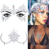 Aularso Bindi Mermaid Face Gems with Chest Gems Rhinestones Face Jewel Rave Party Crystal Face Stick on Eyes Face Body Fit for for Women and Girls