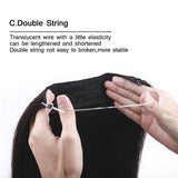 Thick Hidden Invisible Crown Human Hair Extension One Piece Secret Miracle Wire in Hairpieces No Clip No Tape in Remy Hair Translucent Fish Line Headband 90g 16''/16inch #1B Natural Black