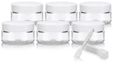 Clear PET Plastic (BPA Free) Refillable Low Profile Jar with White Lid - 2 oz (6 Pack) + Spatulas