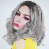 Curly Wavy Wig Short Wigs for Women's Charming Synthetic Cosplay Party Gray Bob Wig Fluffy Natural Wavy Hair Wigs for Girls (Ombre grey)