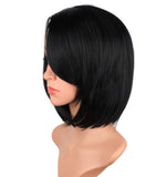 Natural Black Bob Wigs With Bangs For Black Women Side Part Bob Wigs With Side Bangs Synthetic Black Bob Wigs Short Straight Bob Wigs 12 Inch (Natural Black)