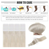 Full Shine Human Hair Extensions 16 Inch Invisible Skin Weft Double Sided Tapes Color 1000 Ice White Blonde Comfortable Silky Straight Hair Extensions Brazilian Glue on Human Hair 50 Grams 20 Pcs