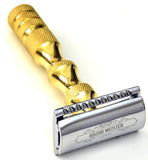 GOLD ~ Double edge Safety razor ~ 50 Razor Blades - RAZOR MEISTER PRIME Safety Razor shaving Kit For Men - Safety Razor Leather Case - German Stainless Steel 24K Gold - Mild