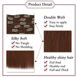 Sunny Clip in Auburn Hair Extensions 16 inch Double Weft Clip in Hair Extensions Human Hair #33 Auburn Brown Full Head Set Real Hair Clip in 7pcs 120g