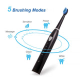 Rechargeable Electric Sonic Toothbrush for Adults with 5 Modes 2 Mins Timer and 4 Toothheads (Black)