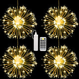 AXUAN 4Pack 120LED Firework String Lights Rechargeable Battery Operated Hanging