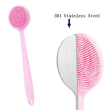 Back Scrubber, Ultra-soft Silicone Body Scrubber Two-Side Body Shower Brush Long Handle Body Brush for Deep Skin Cleansing (Pink)