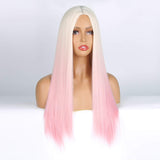 izhenwo Long Straight Blonde Wigs Ombre Light Pink Glueless Synthetic Wig for Women Girls,Heat Resistant Replacement Hair Cosplay Daily Wear Ombre Color (R-pink)