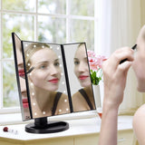 ASCINATE Lighted Makeup Mirror with 21 LED Lights Touch Screen Dimming, Tri-Fold 3X/2X/1X Magnification 180 Degree Rotation Vanity Mirror (Black)