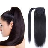 22" Human Hair Ponytail Extensions 140g #1 Jet Black 100% Remy Human Hair Wrap Around Long Ponytail Clip in Hair Extensions Straight One Piece Hairpiece (22", Jet Black)