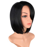 Natural Black Bob Wigs With Bangs For Black Women Side Part Bob Wigs With Side Bangs Synthetic Black Bob Wigs Short Straight Bob Wigs 12 Inch (Natural Black)