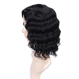 WIGNEE Loose Wave Bob Lace Part Wigs 100% Virgin Brazilian Human Hair Middle Part Wave Wigs for Women Glueless Wig Natural Black Color (Natural Black Loose Wave Bob)
